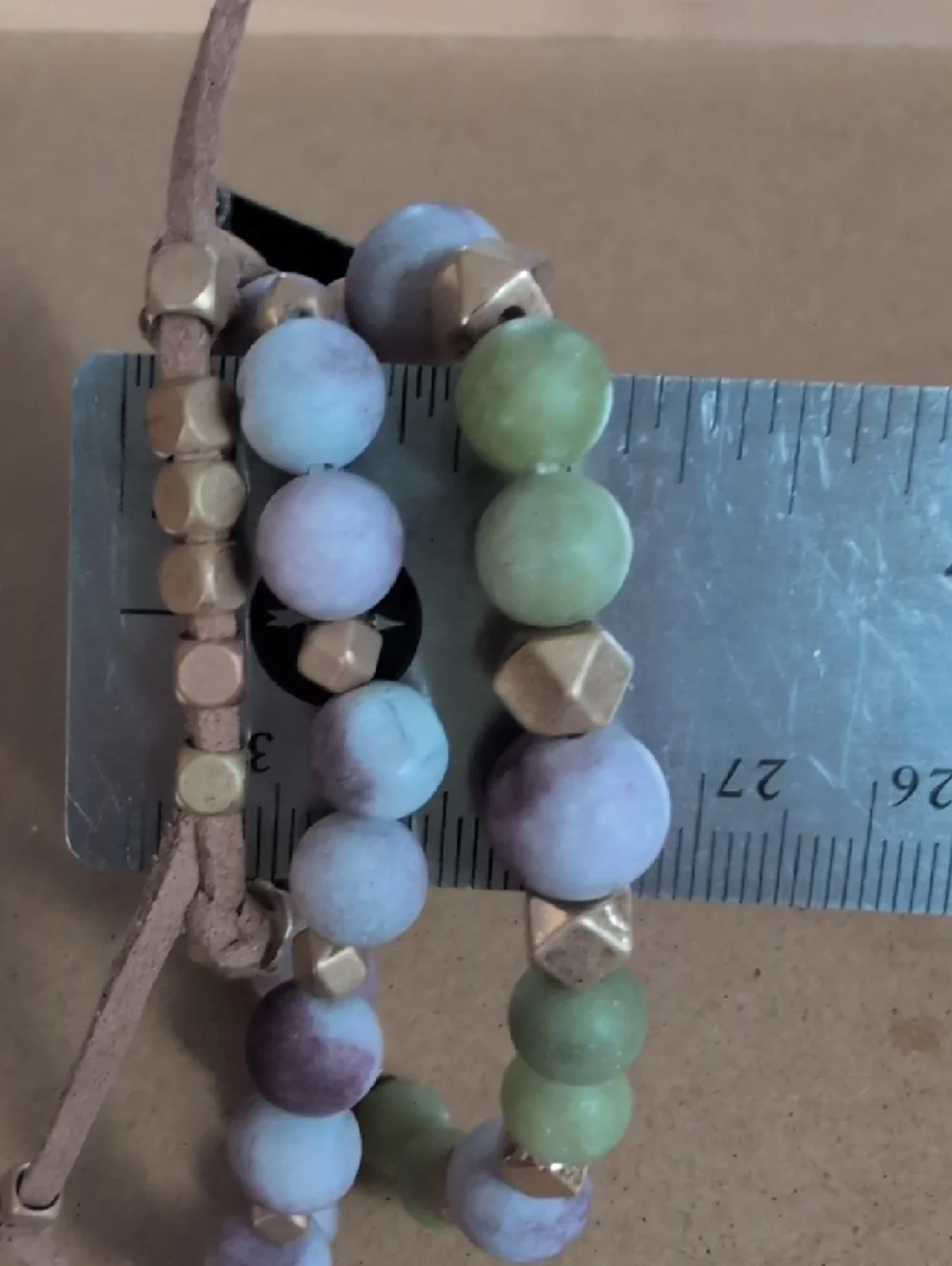 Matte Bead Stretch Bracelet Set with Gold Accents - Green & Purple